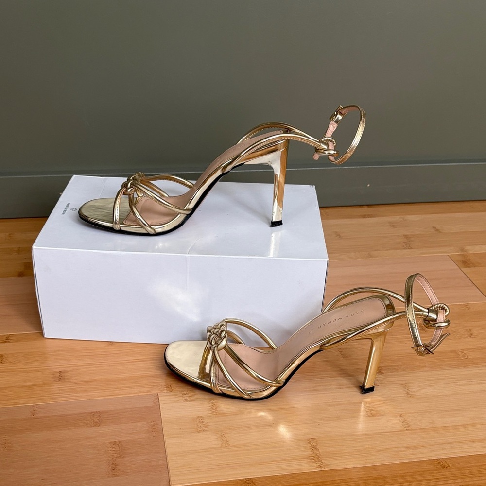 Elegant Gold Chrome Strappy Heels